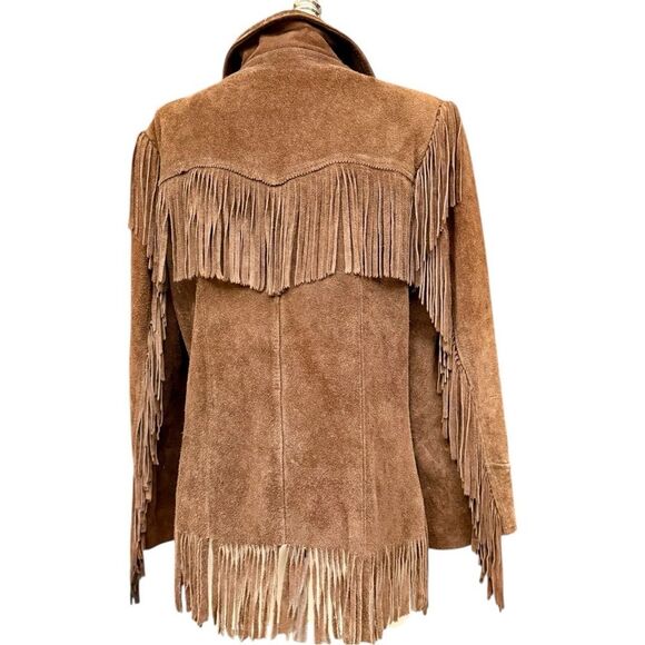 Vintage Brown Suede Leather Fringe Jacket Medium fit Montgomery Ward The Tannery - Picture 3 of 12